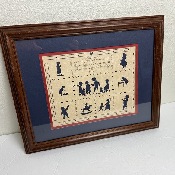 Vintage Art Designs with Scissors Scenes from children's lives Framed